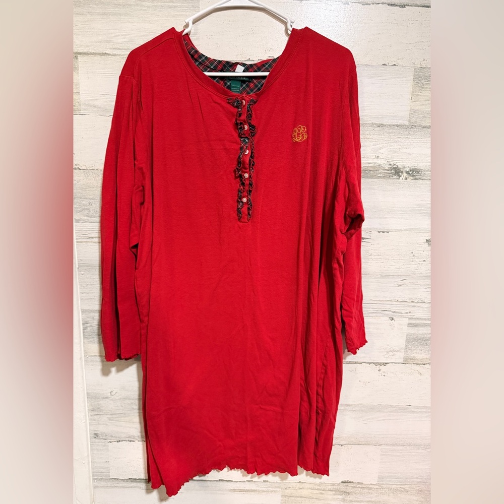 Lauren Ralph Lauren Red Nightgown with Plaid Accent